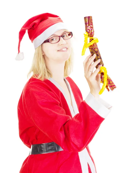 Santa claus throwing gift — Stock Photo, Image