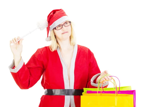 Babbo Natale con sacchetti e scopino — Foto Stock