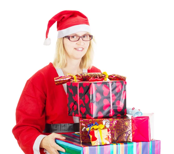 Санта-Клаус с большим количеством подарков — стоковое фото