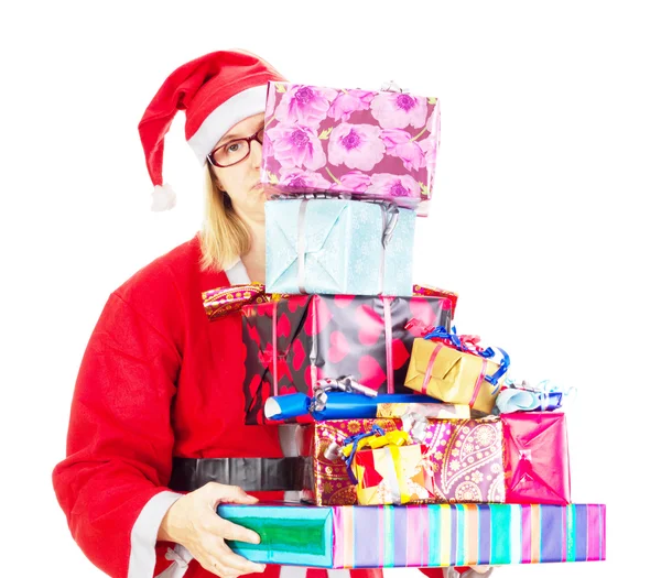 Papai Noel com um monte de presentes — Fotografia de Stock