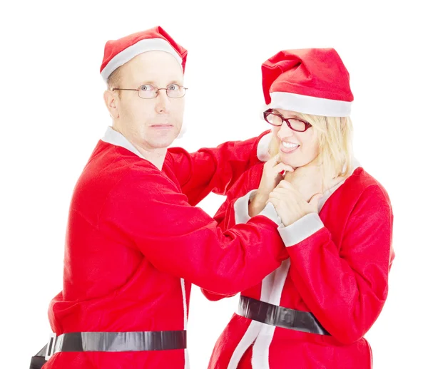 Zwei Weihnachtsmänner streiten — Stockfoto