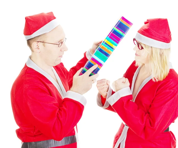 Zwei Weihnachtsmänner streiten — Stockfoto