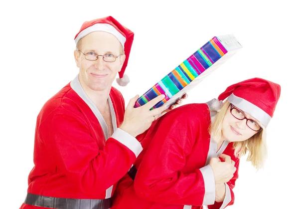 Zwei Weihnachtsmänner streiten — Stockfoto