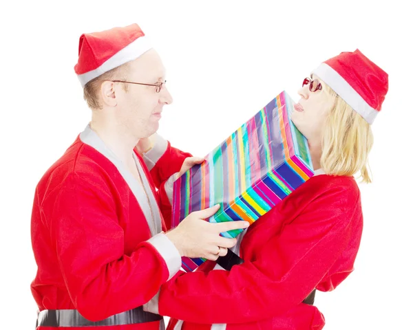 Zwei Weihnachtsmänner streiten — Stockfoto