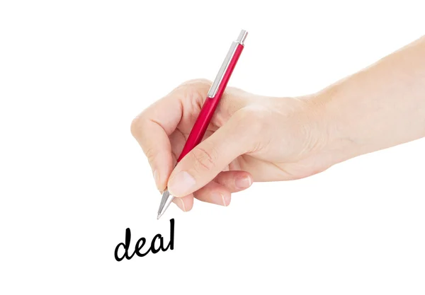 Mão com caneta isolada sobre fundo branco — Fotografia de Stock