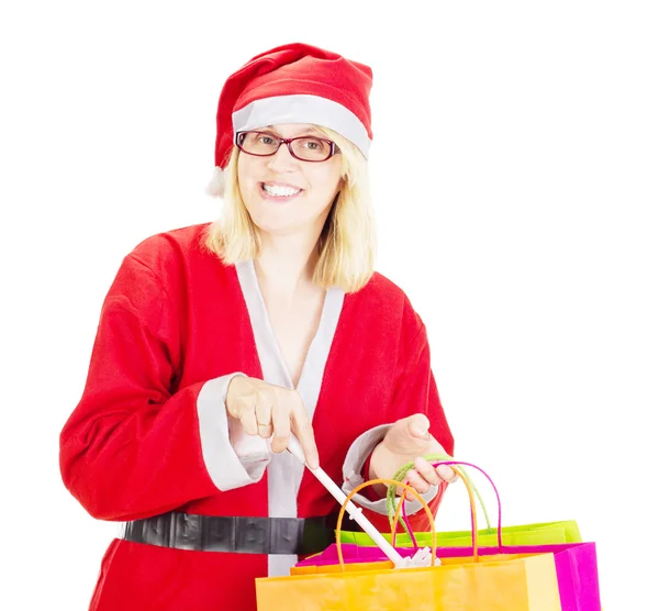 Santa claus with bags and toilet brush — Stock Image Santa claus with bags and toilet brush Stock Photo