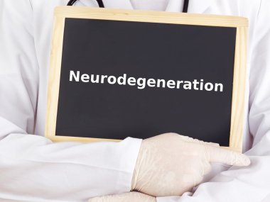 Doctor shows information: neurodegeneration clipart