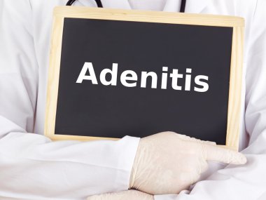 Doctor shows information on blackboard: adenitis clipart