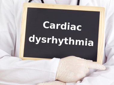 Doctor shows information: cardiac dysrhythmia clipart
