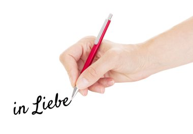 Beyaz arka plan üzerinde izole kalem ile el