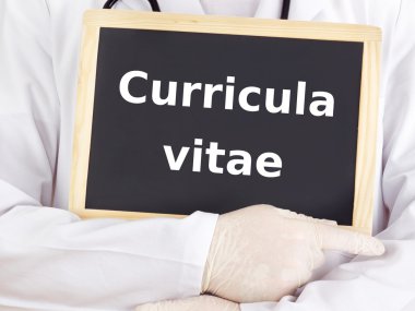 Doctor shows information: curricula vitae clipart