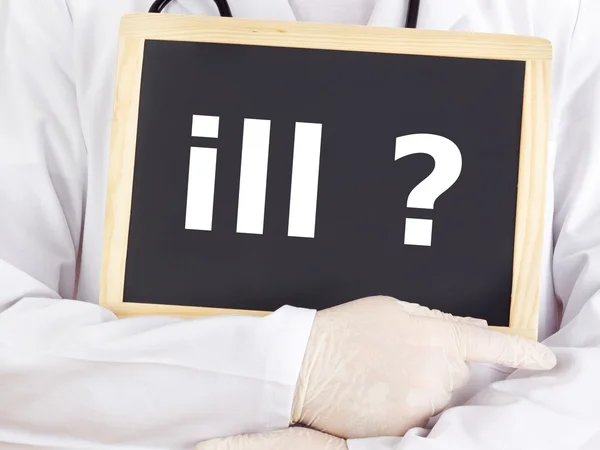 Doutor mostra informações sobre quadro-negro: doente ? — Fotografia de Stock
