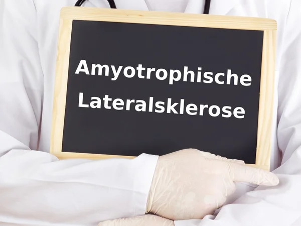 Doktor bilgileri gösterir: amyotrofik lateral skleroz — Stok fotoğraf