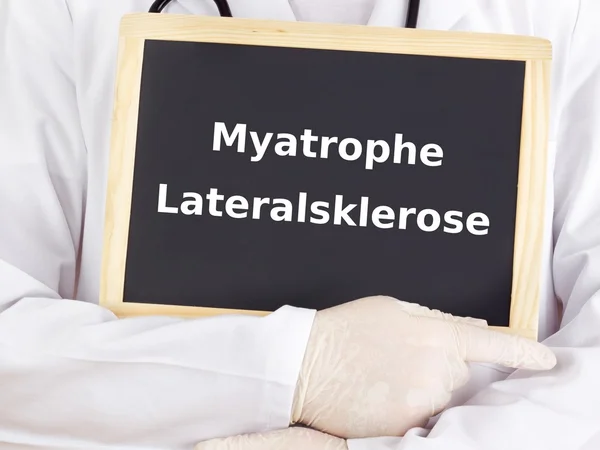 Läkare visar information: amyotrofisk lateralskleros — Stockfoto