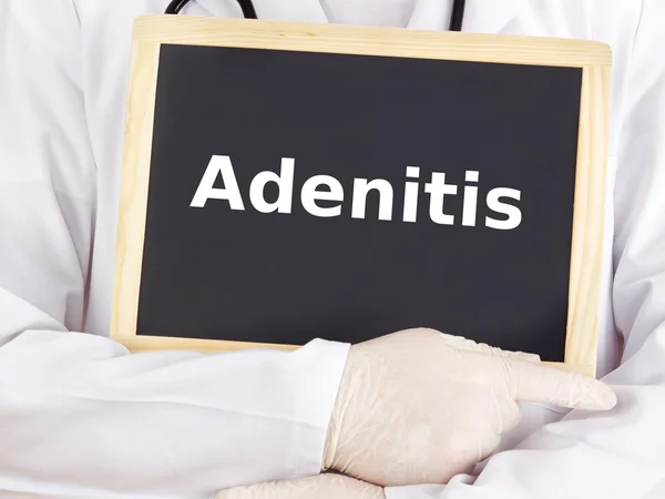 Orvos azt mutatja, információ a tábla: adenitis — Stock Fotó