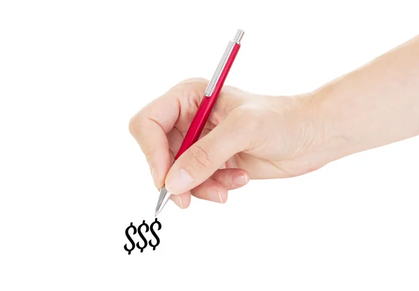 Hand mit Stift isoliert auf weißem Hintergrund — Stockfoto