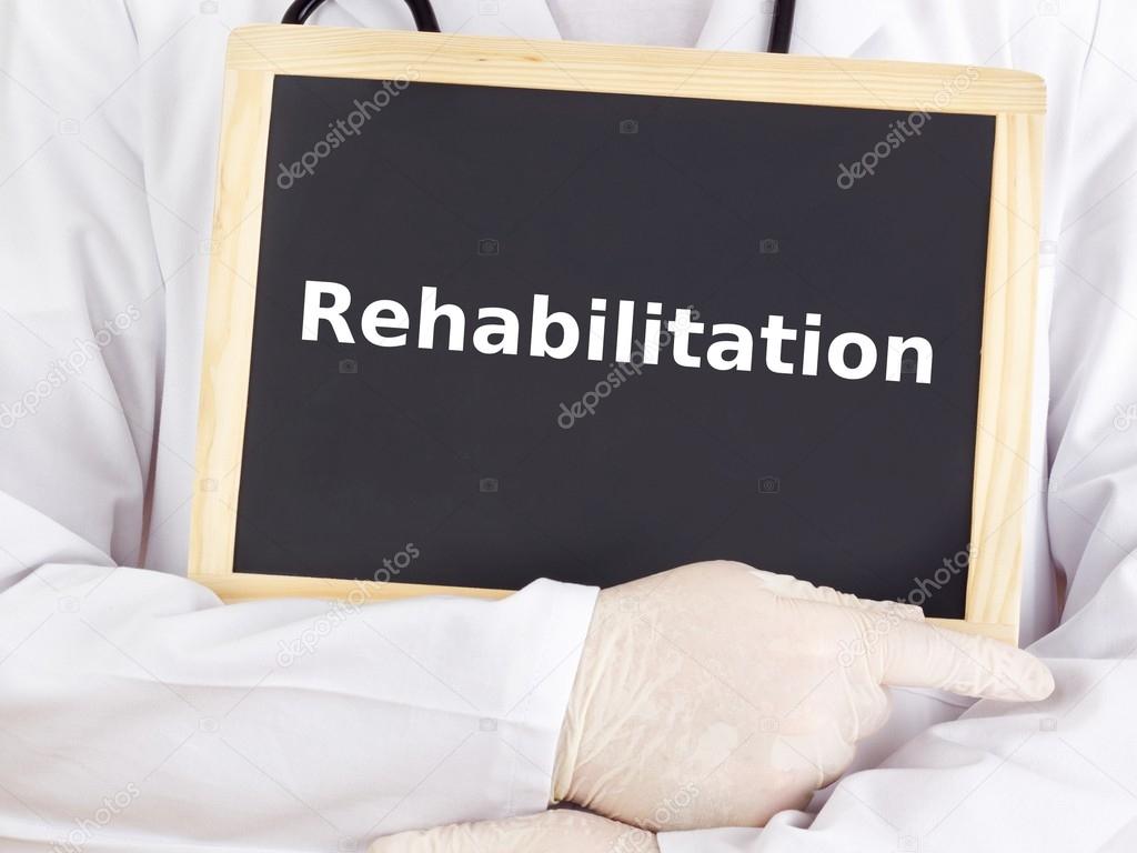 Doctor shows information: rehabilitation