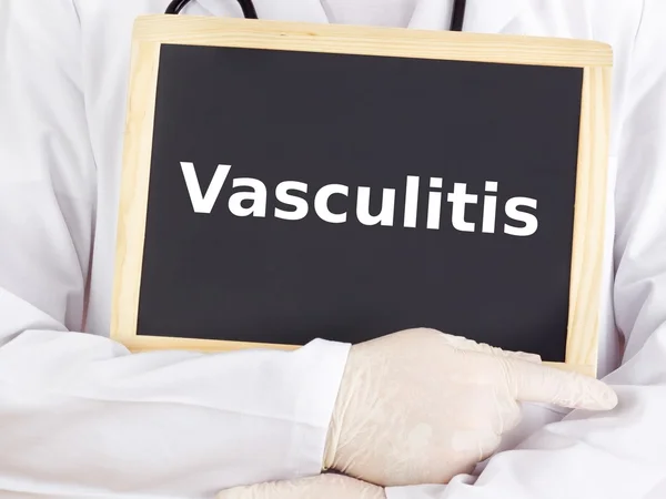 Doctor shows information on blackboard: vasculitis — Stock Photo, Image