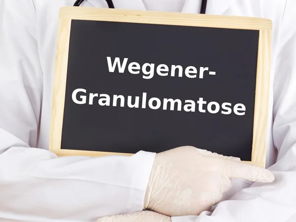 Doctor shows information: wegener's granulomatosis — Stock Photo, Image