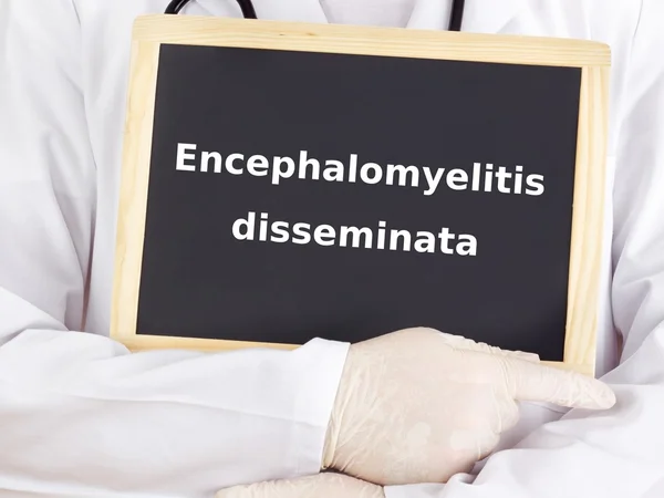 Врач показывает информацию: распространение энцефаломиелита — стоковое фото