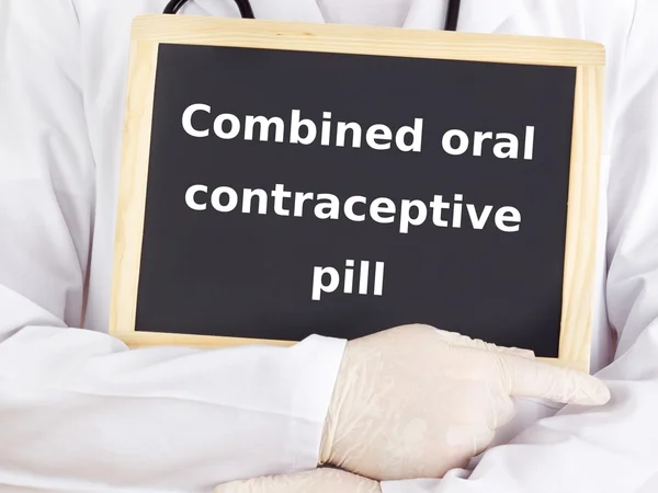 Doctor shows information: combined oral contraceptive pill — Stock Photo, Image