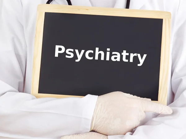 Doctor shows information on blackboard: psychiatry — Stock Photo, Image