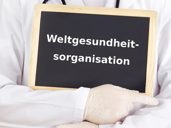 Arzt zeigt Informationen: Weltgesundheitsorganisation — Stockfoto