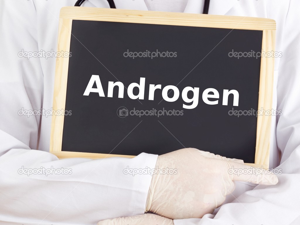 Doctor shows information on blackboard: androgen