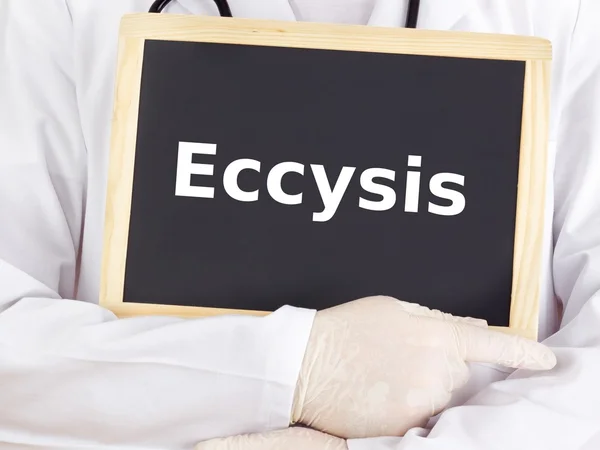 Doctor shows information on blackboard: eccysis — Stock Photo, Image