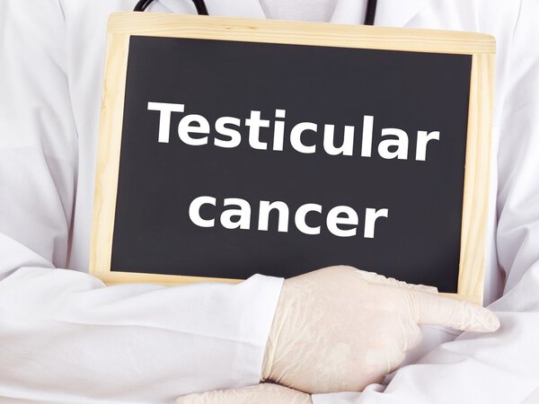 Doctor shows information: testicular cancer