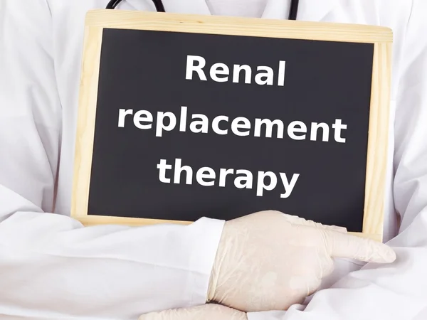 Doctor shows information: renal replacement therapy — Stock Photo, Image