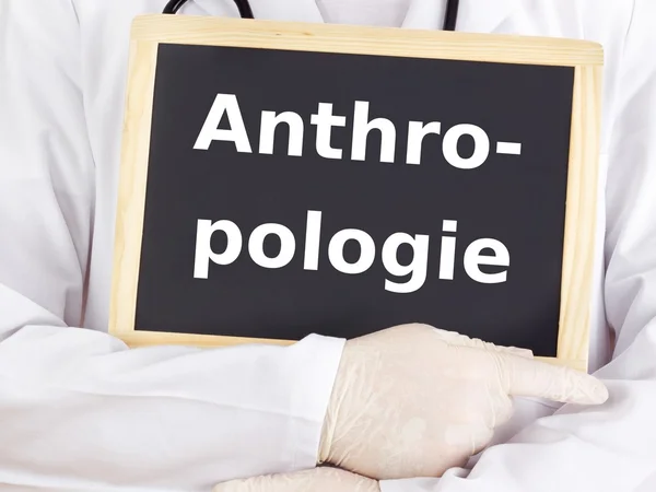 Arzt zeigt Informationen auf Tafel: Anthropologie — Stockfoto
