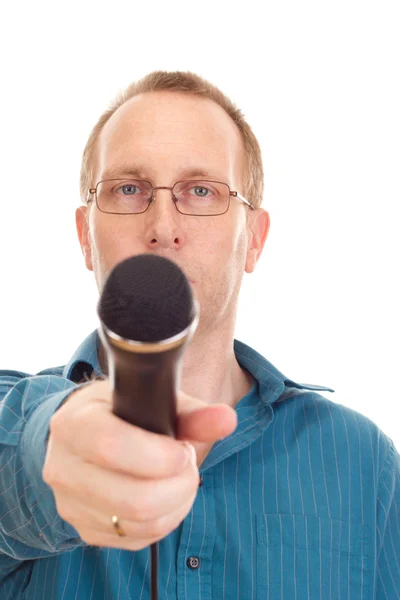 Business person with microphone — Stock Photo, Image