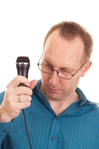 Homme d'affaires avec microphone — Photo