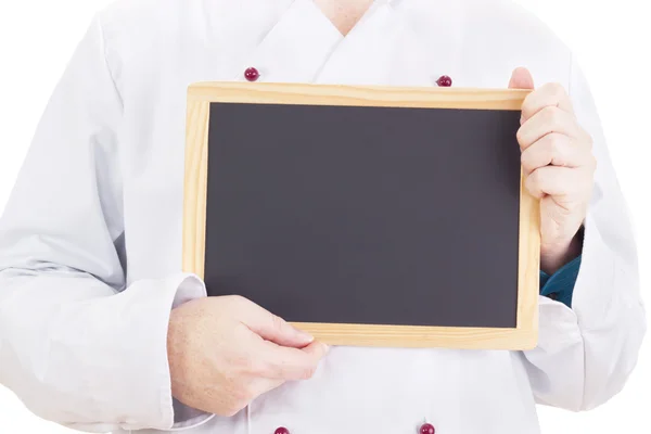 Chef-kok met blackboard — Stockfoto