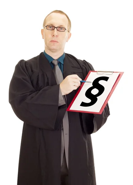 Lawyer showing something on clipboard — Stock Photo, Image