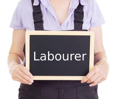 Yazı tahtası ile usta: işçi