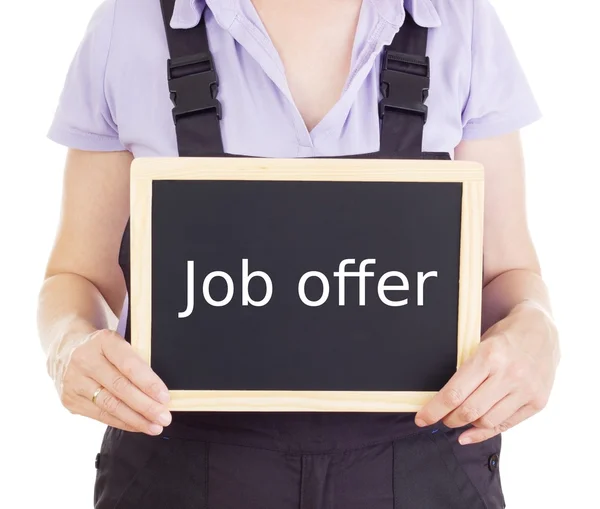 Craftsperson with blackboard: job offer — Stock Photo, Image