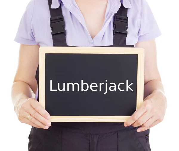 Craftsperson with blackboard: lumberjack — Stock Photo, Image