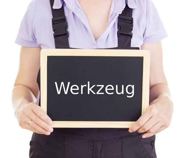 Handwerker mit Tafel: Werkzeug — Stockfoto