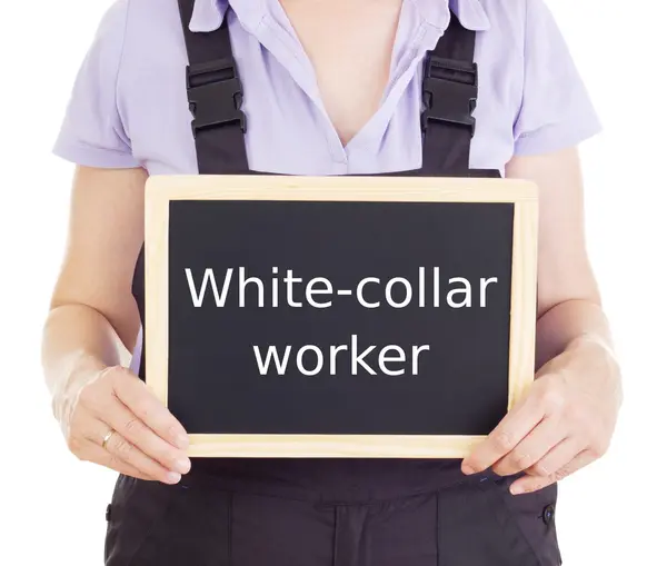 Craftsperson with blackboard: white-collar worker — Stock Photo, Image