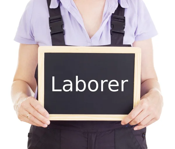 Craftsperson with blackboard: laborer — Stock Photo, Image