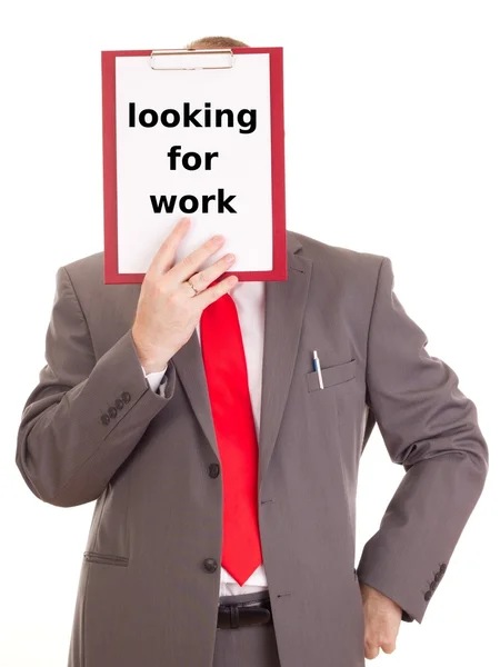 Businessman with clipboard: looking for work — Stock Photo, Image