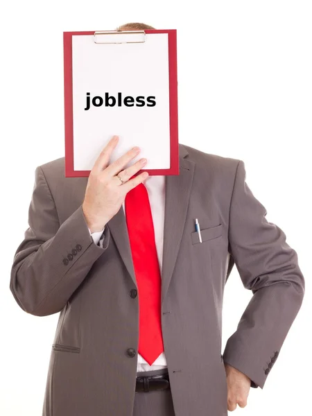 Businessman with clipboard: jobless — Stock Photo, Image