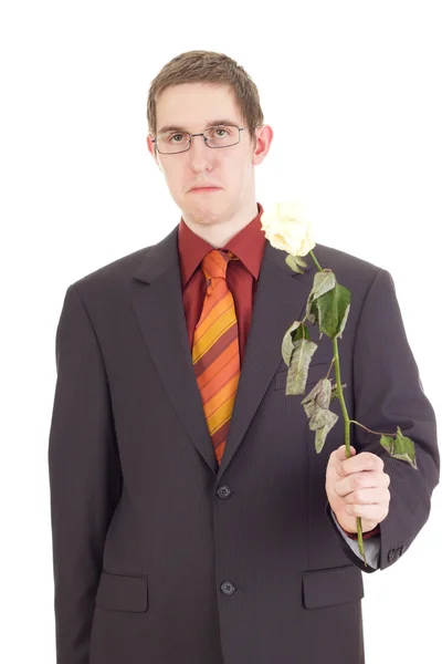 一个拿着玫瑰的年轻人 — 图库照片