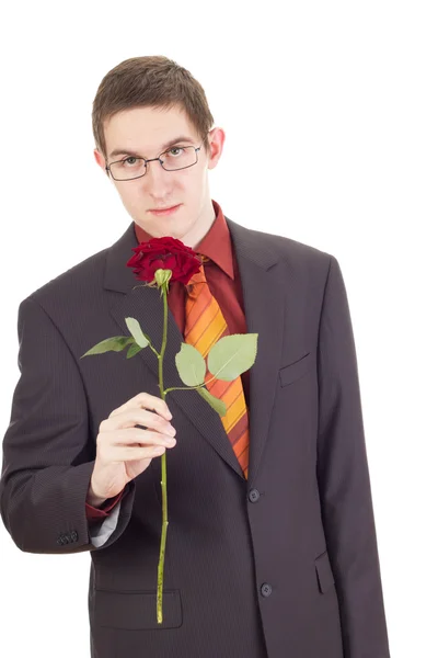 Jeune homme avec une rose — Photo