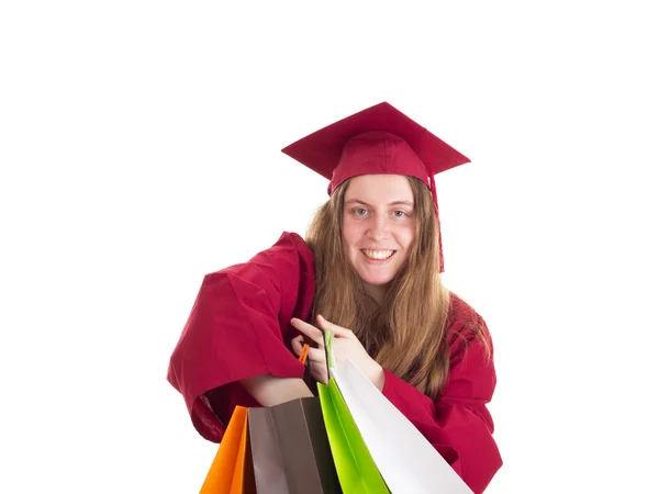 Studente donna con borse della spesa — Foto Stock