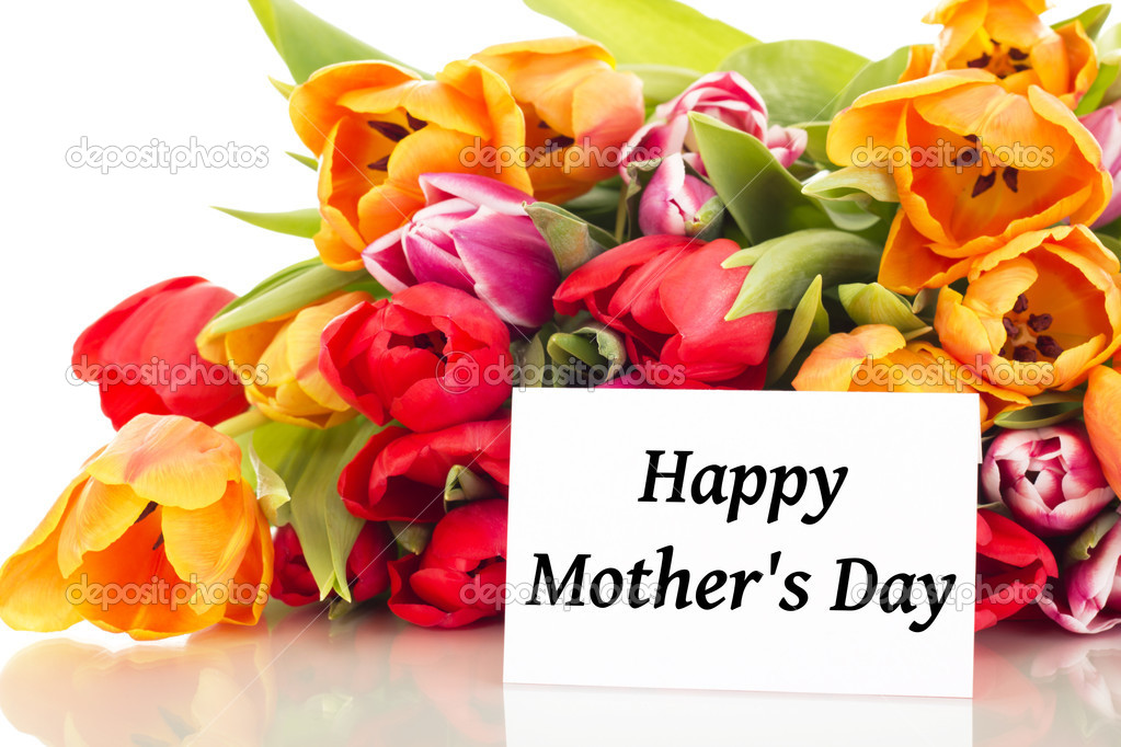 Bunch of tulips with card: Happy Mother's Day