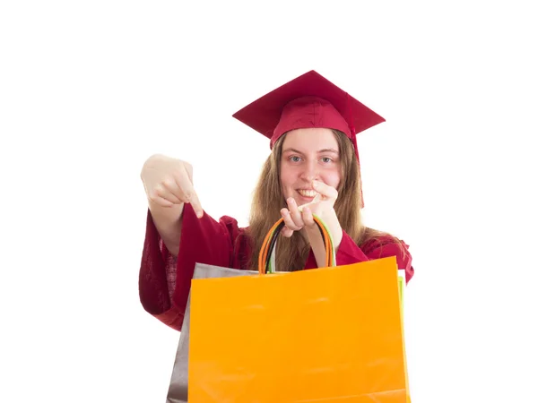 Vrouwelijke student met zakken — Stockfoto