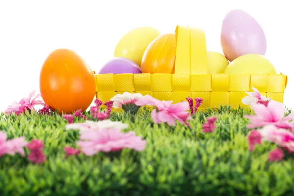 Uova di Pasqua in un cesto — Foto Stock